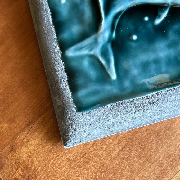 Sligo Creek Tile Co Koi fish swimming teal blue/green glaze tile wall plaque - Picture 5 of 7